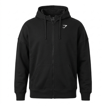 GYMSHARK Crest Oversized Zip Up Hoodie Black