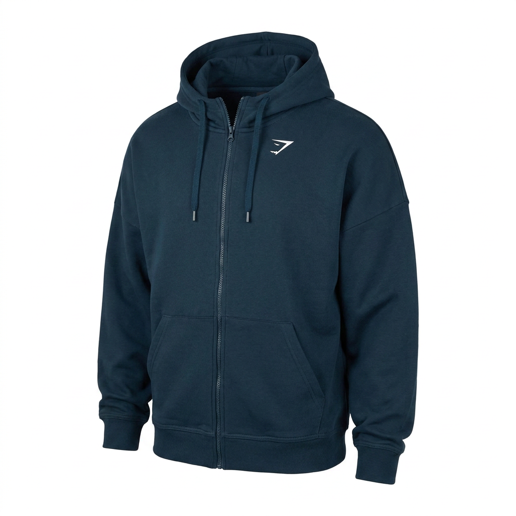 GYMSHARK Crest Oversized Zip Up Hoodie Navy