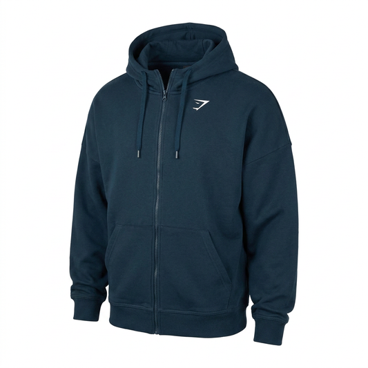 GYMSHARK Crest Oversized Zip Up Hoodie Navy