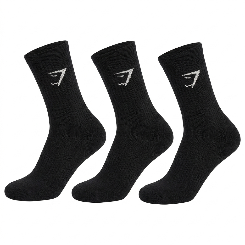GYMSHARK Crew Socks 3pk Black