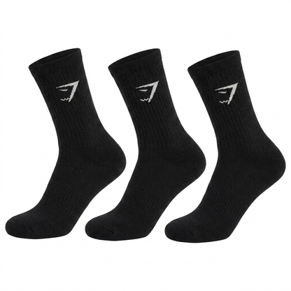 GYMSHARK Crew Socks 3pk Black