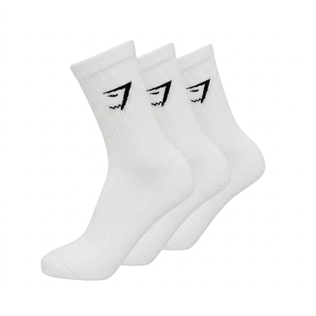 GYMSHARK Crew Socks 3pk White