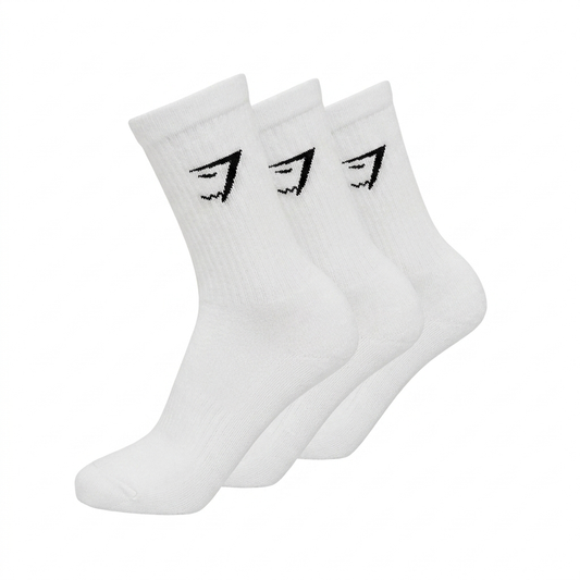 GYMSHARK Crew Socks 3pk White
