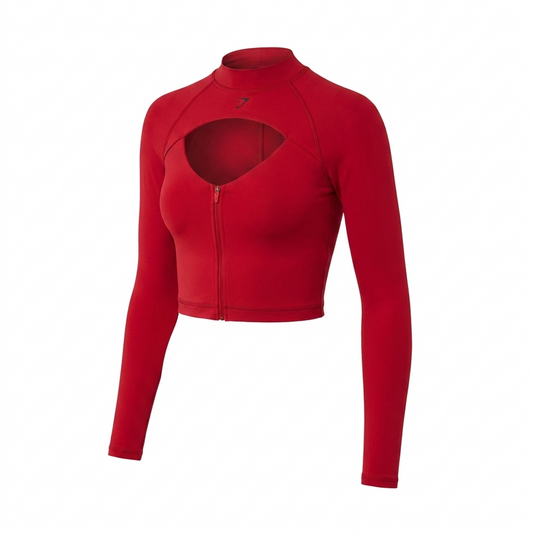 GYMSHARK Dipped Long Sleeve 1/4 Zip Jacket Carmine Red