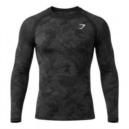 GYMSHARK Geo Seamless Long Sleeve T-Shirt Black Charcoal Grey