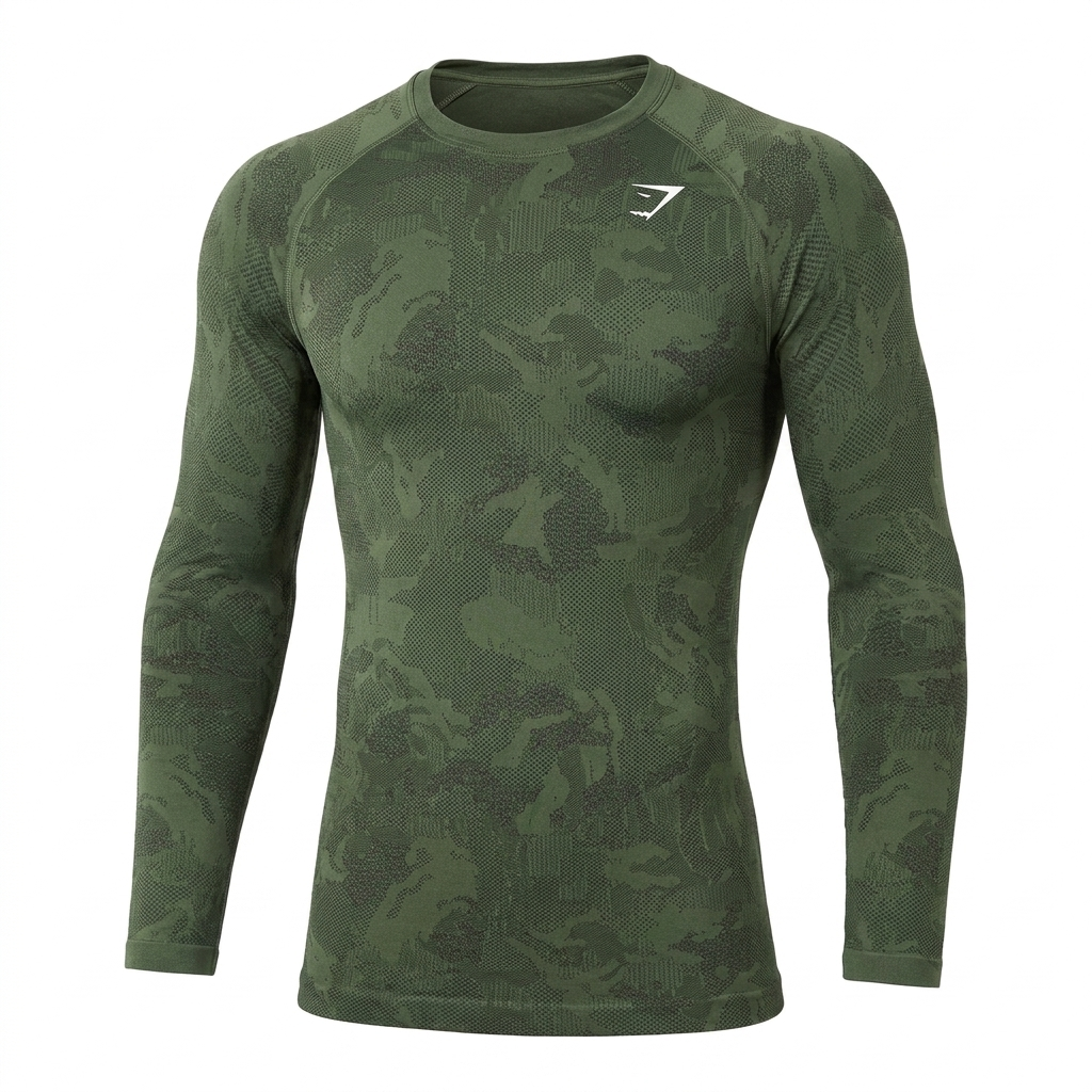 GYMSHARK Geo Seamless Long Sleeve T-Shirt - Core Olive