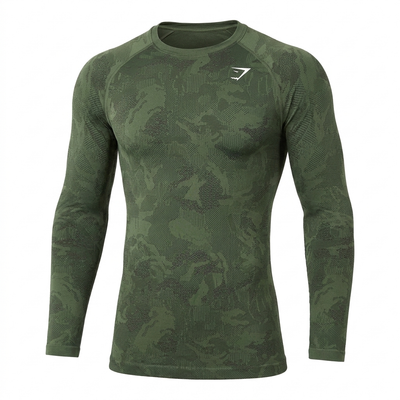 GYMSHARK Geo Seamless Long Sleeve T-Shirt - Core Olive