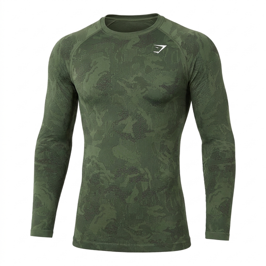 GYMSHARK Geo Seamless Long Sleeve T-Shirt - Core Olive