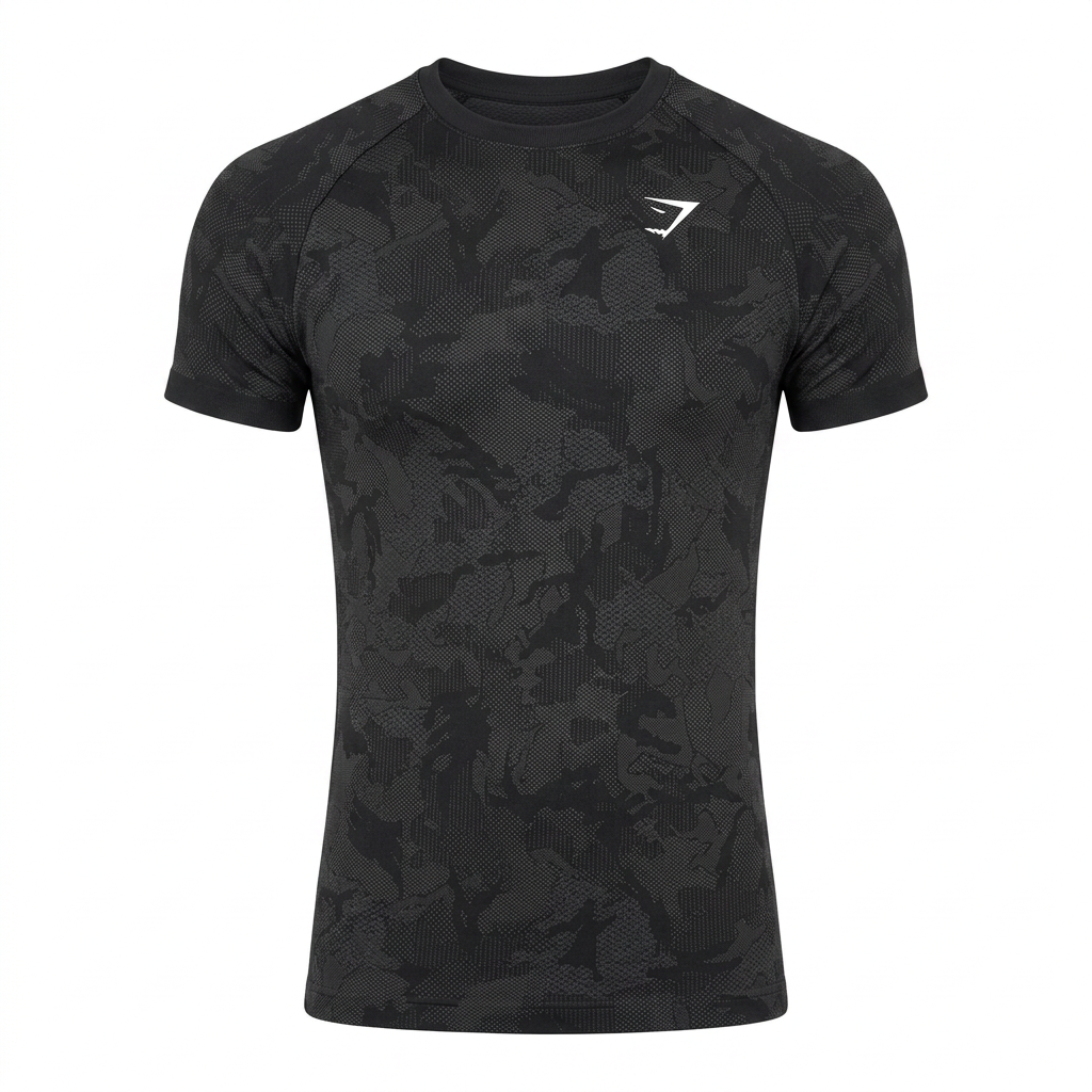GYMSHARK Geo Seamless T Shirt Black Charcoal Grey