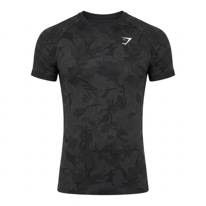 GYMSHARK Geo Seamless T Shirt Black Charcoal Grey