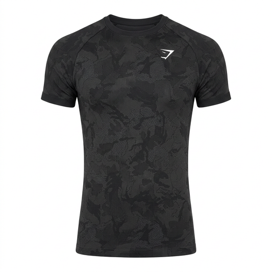 GYMSHARK Geo Seamless T Shirt Black Charcoal Grey