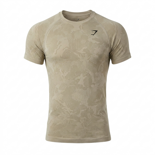 GYMSHARK Geo Seamless T-Shirt Cement brown