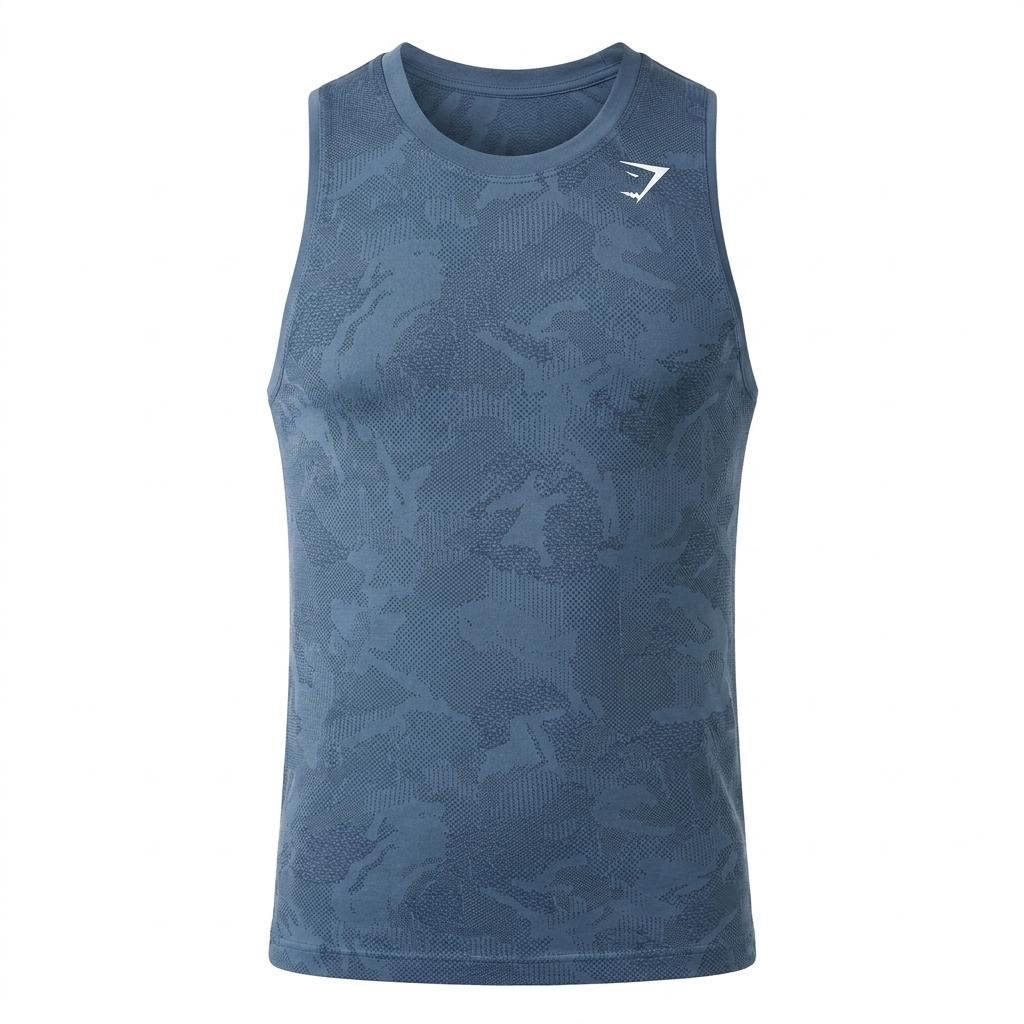 GYMSHARK Geo Seamless Tank Faded Blue/Titanium Blue