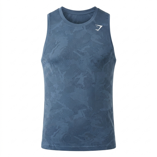 GYMSHARK Geo Seamless Tank Faded Blue/Titanium Blue