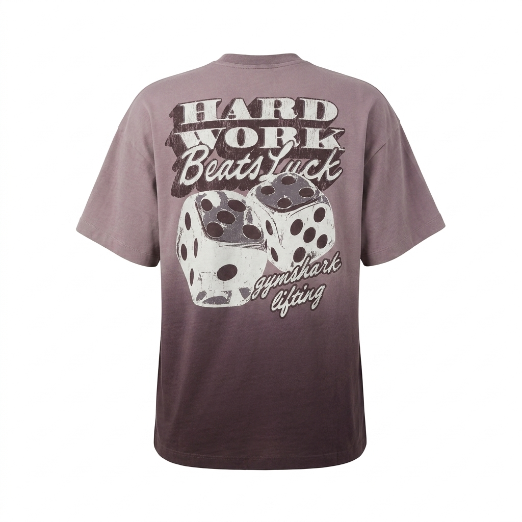 GYMSHARK Hard Work Dice Graphic Short Sleeve T-Shirt Cherry Purple/Wash