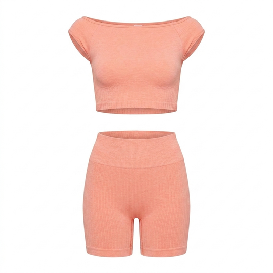 Women's Gymshark Luxe Seamless Boat Neck Crop Top Bros Muted Coral Marl