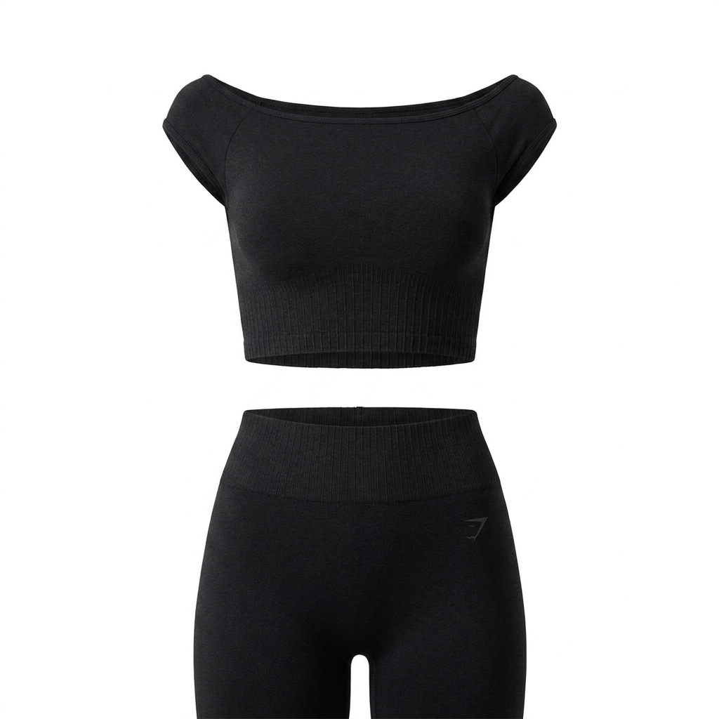 Women's Gymshark Luxe Seamless Boat Neck Crop Top Coal Marl