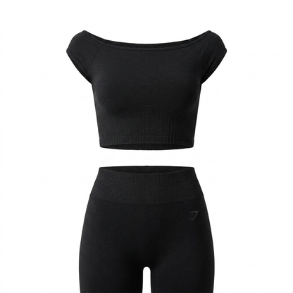 Women's Gymshark Luxe Seamless Boat Neck Crop Top Coal Marl