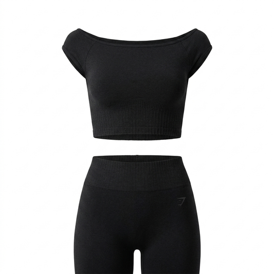 Women's Gymshark Luxe Seamless Boat Neck Crop Top Coal Marl