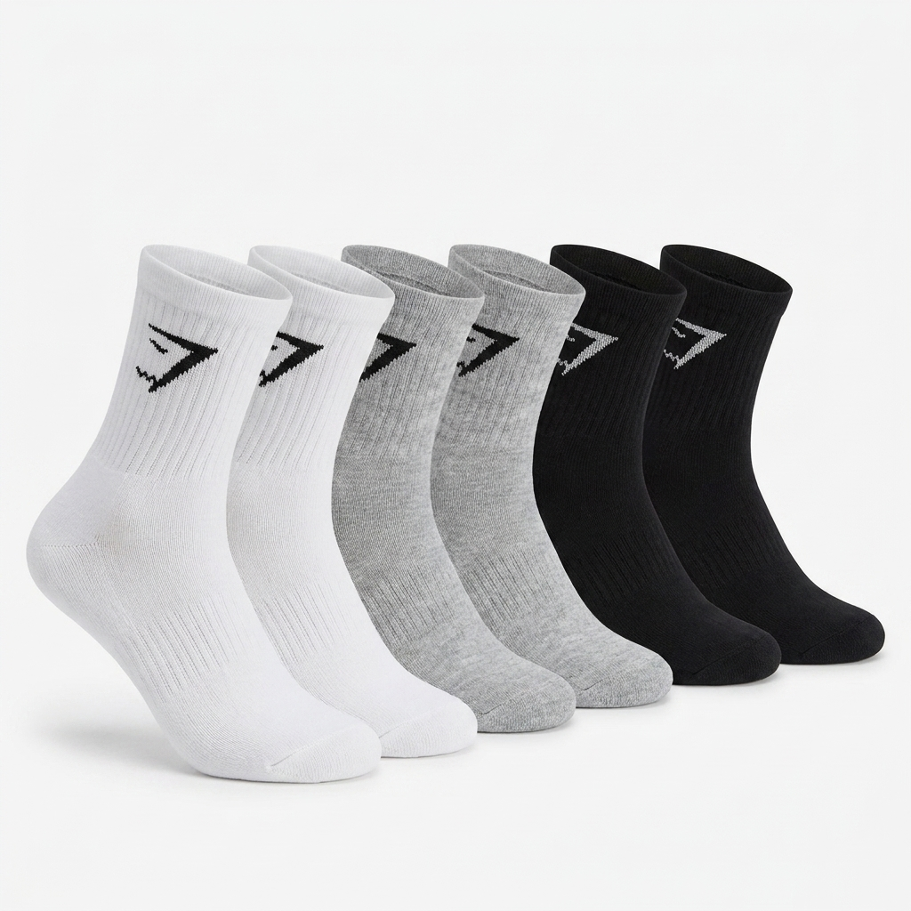 GYMSHARK Midi Socks 6pk White/Light Grey Core Marl/Black