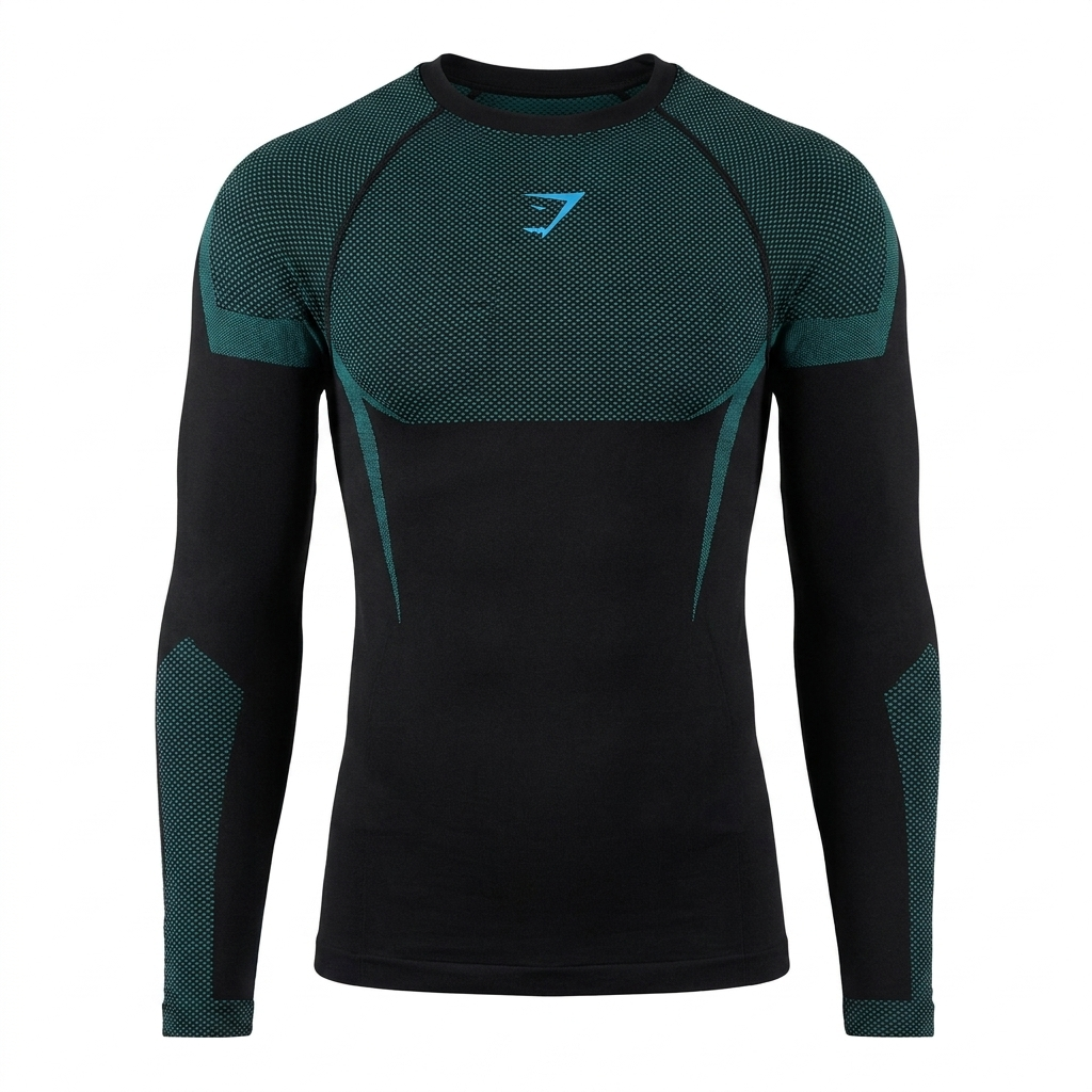 GYMSHARK Onyx 5.0 Seamless Long Sleeve Black/Brand Blue