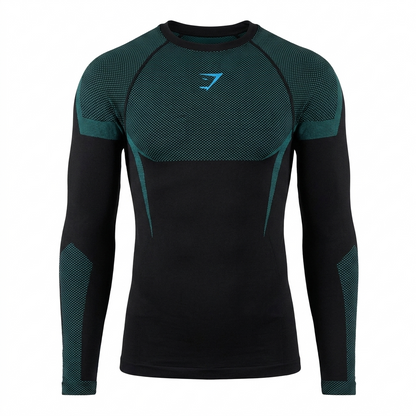 GYMSHARK Onyx 5.0 Seamless Long Sleeve Black/Brand Blue