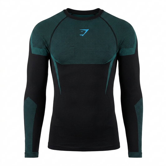 GYMSHARK Onyx 5.0 Seamless Long Sleeve Black/Brand Blue