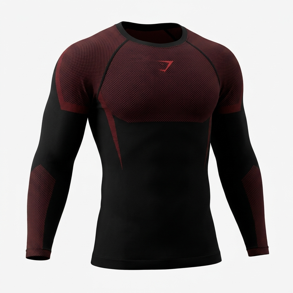GYMSHARK Onyx 5.0 Seamless Long Sleeve T-shirt Black/Carmine Red