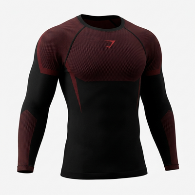 GYMSHARK Onyx 5.0 Seamless Long Sleeve T-shirt Black/Carmine Red
