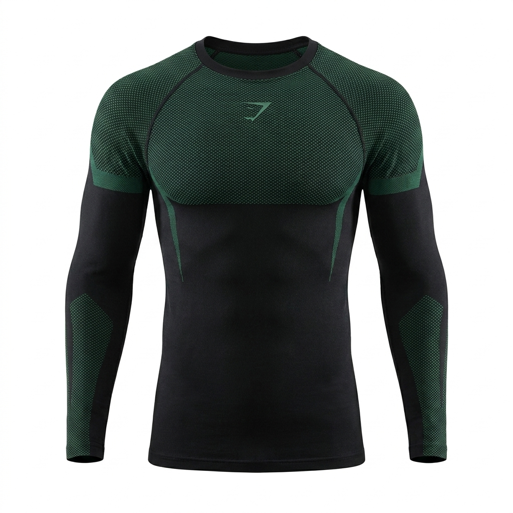 GYMSHARK Onyx 5.0 Seamless Long Sleeve T-shirt Black/Green