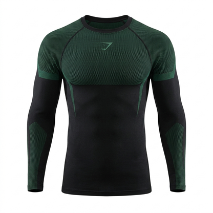 GYMSHARK Onyx 5.0 Seamless Long Sleeve T-shirt Black/Green