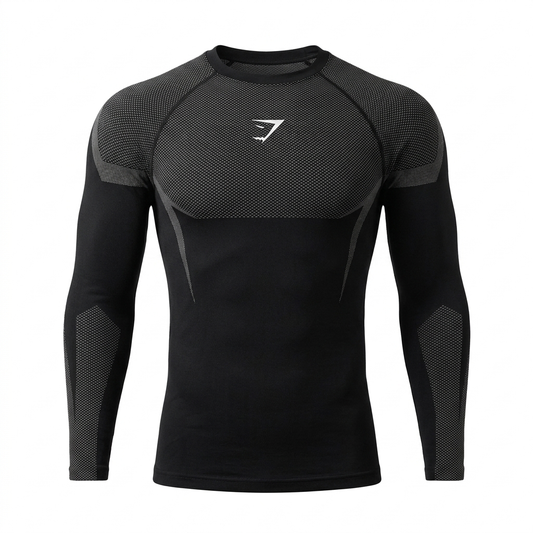 GYMSHARK Onyx 5.0 Seamless Long Sleeve T-shirt Black/Light Grey