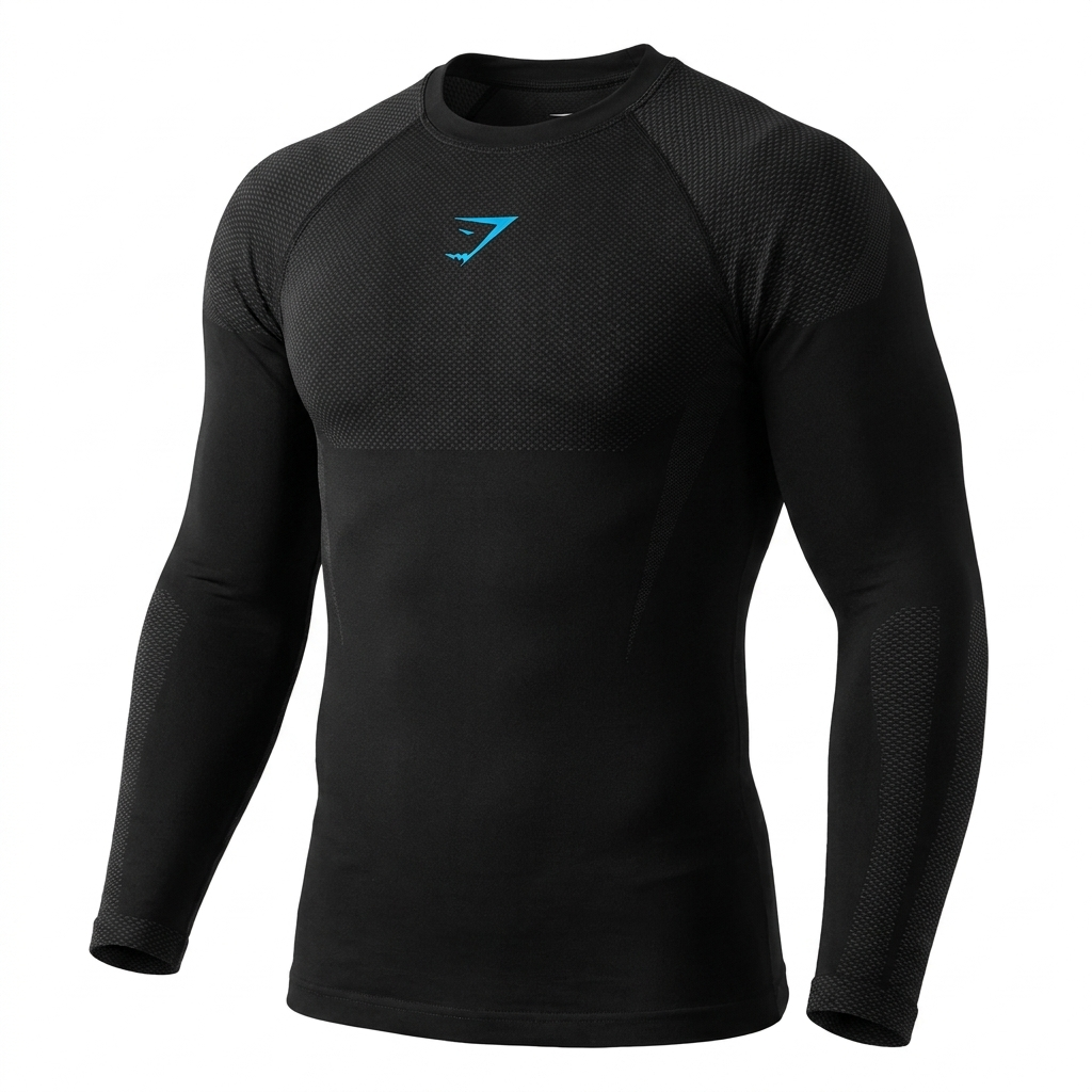 GYMSHARK Onyx 5.0 Seamless Long Sleeve T-shirt Black/Blue