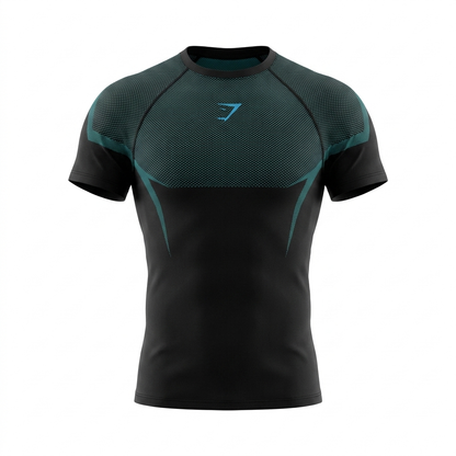 GYMSHARK Onyx 5.0 Seamless T-Shirt - Black/Brand Blue