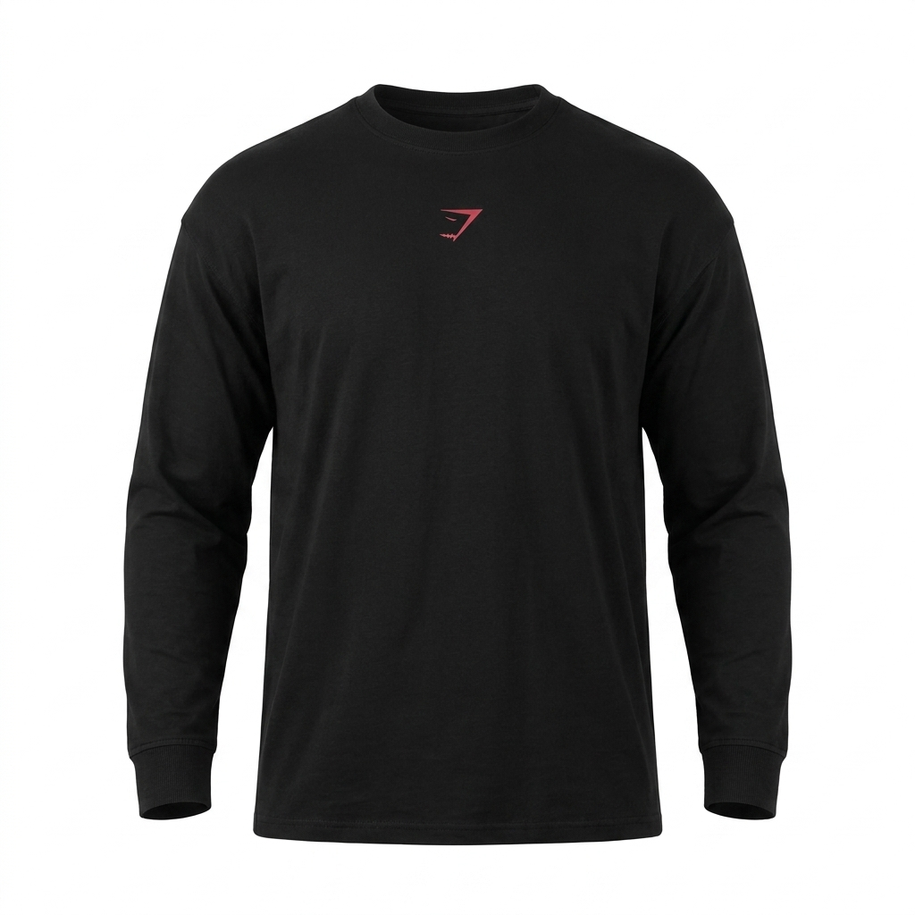 GYMSHARK Power Long Sleeve T-Shirt Black/Conditioning Red