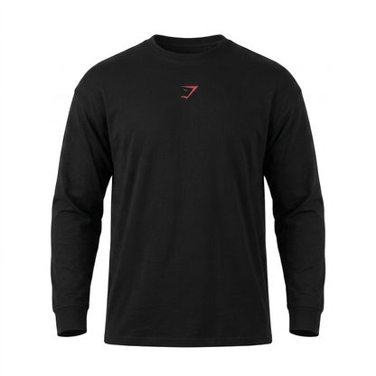 GYMSHARK Power Long Sleeve T-Shirt Black/Conditioning Red