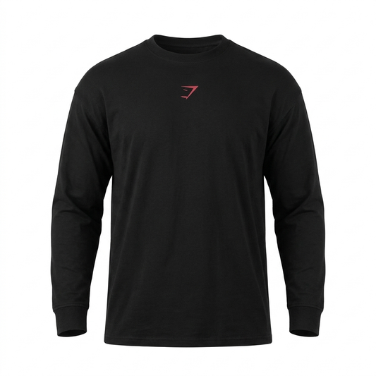 GYMSHARK Power Long Sleeve T-Shirt Black/Conditioning Red