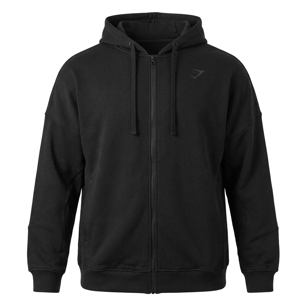 GYMSHARK Power Zip Up Hoodie Black/Asphalt Grey