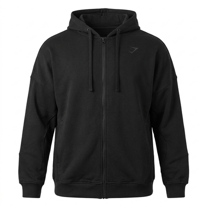 GYMSHARK Power Zip Up Hoodie Black/Asphalt Grey