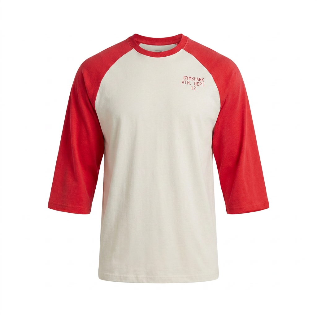 GYMSHARK Retro Collegiate 3/4 Sleeve T-Shirt White/Red