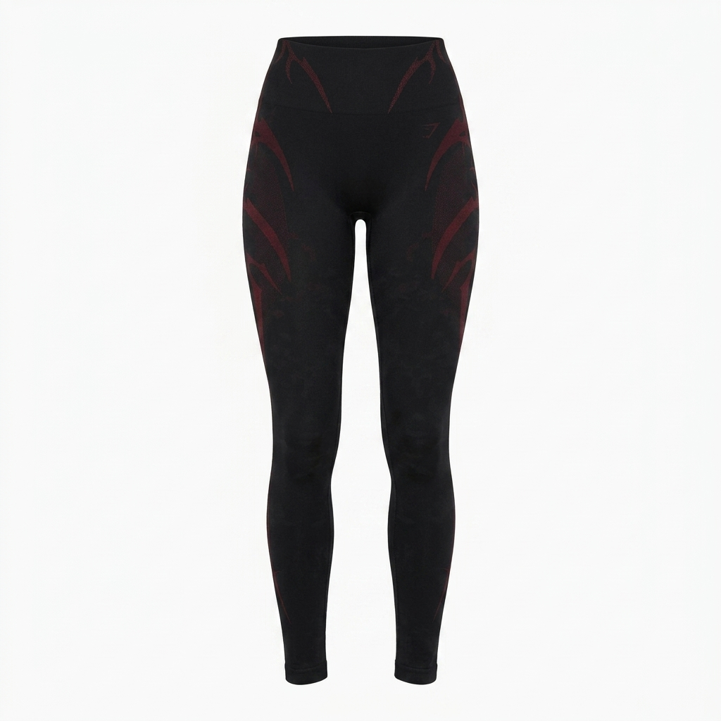 GYMSHARK Storm Seamless Leggings Black/Rich Maroon