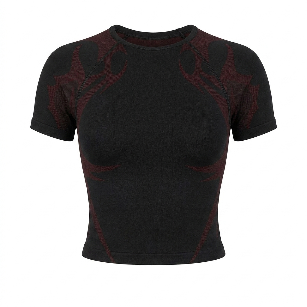 GYMSHARK Storm Seamless Short Sleeve Top Black/Rich Maroon