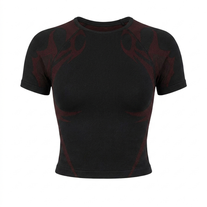 GYMSHARK Storm Seamless Short Sleeve Top Black/Rich Maroon