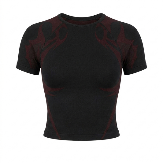 GYMSHARK Storm Seamless Short Sleeve Top Black/Rich Maroon