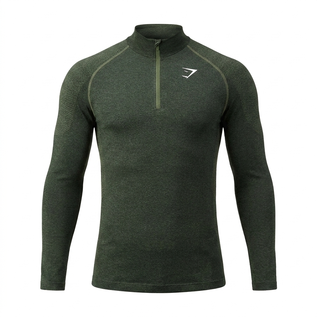 GYMSHARK Vital Seamless 1/4 Zip Core Olive Black