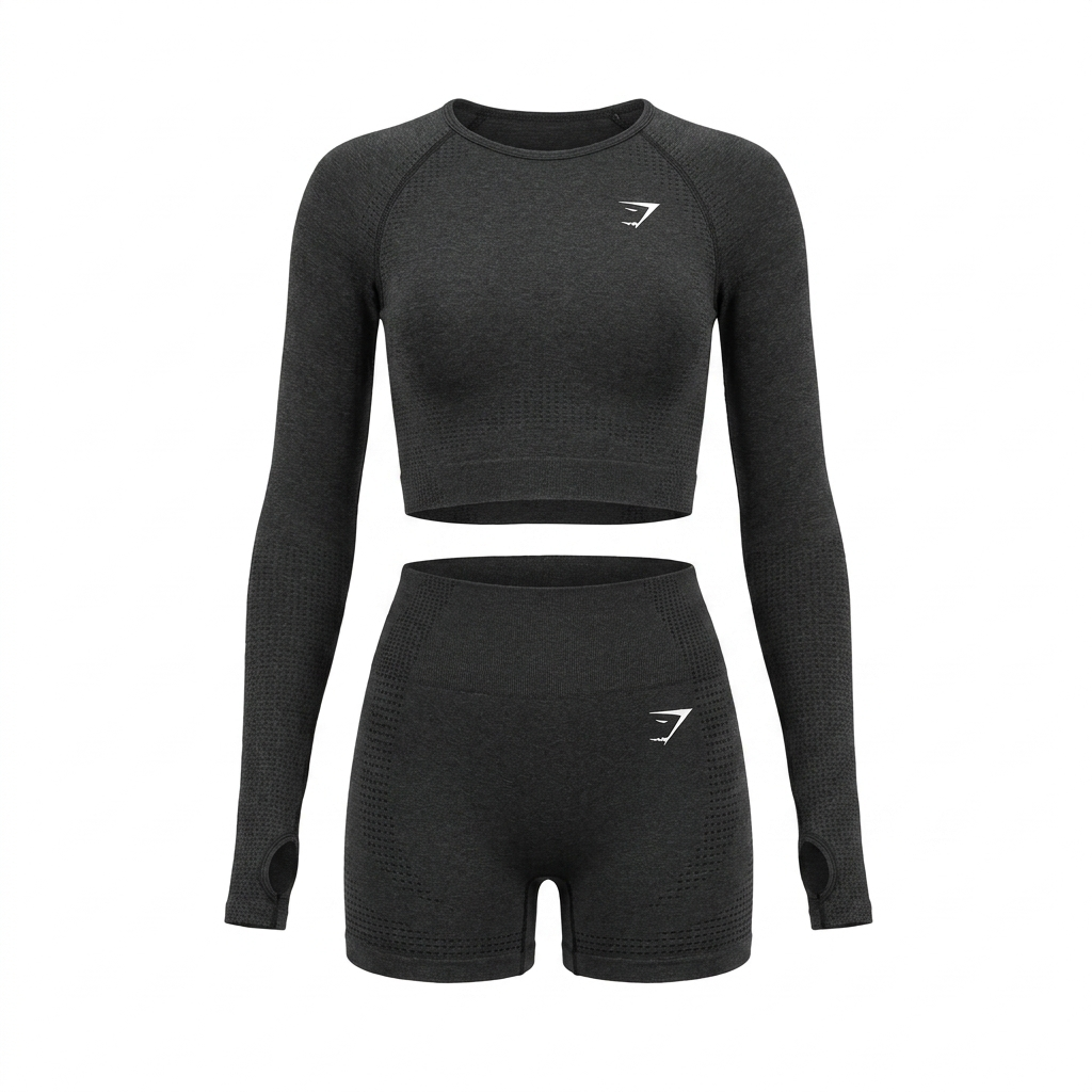 GYMSHARK Vital Seamless Long Sleeve Crop Top Black