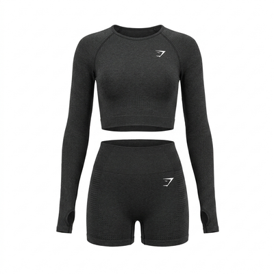 GYMSHARK Vital Seamless Long Sleeve Crop Top Black