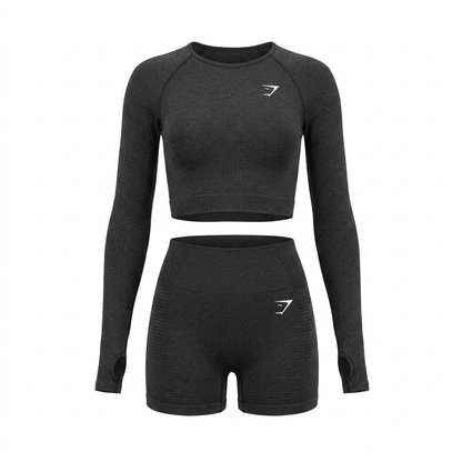 GYMSHARK Vital Seamless Long Sleeve Crop Top Black