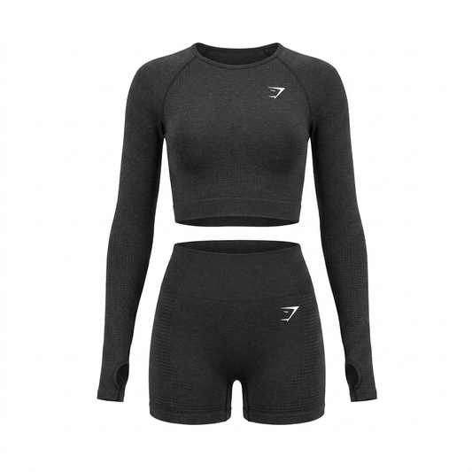 GYMSHARK Vital Seamless Long Sleeve Crop Top Black