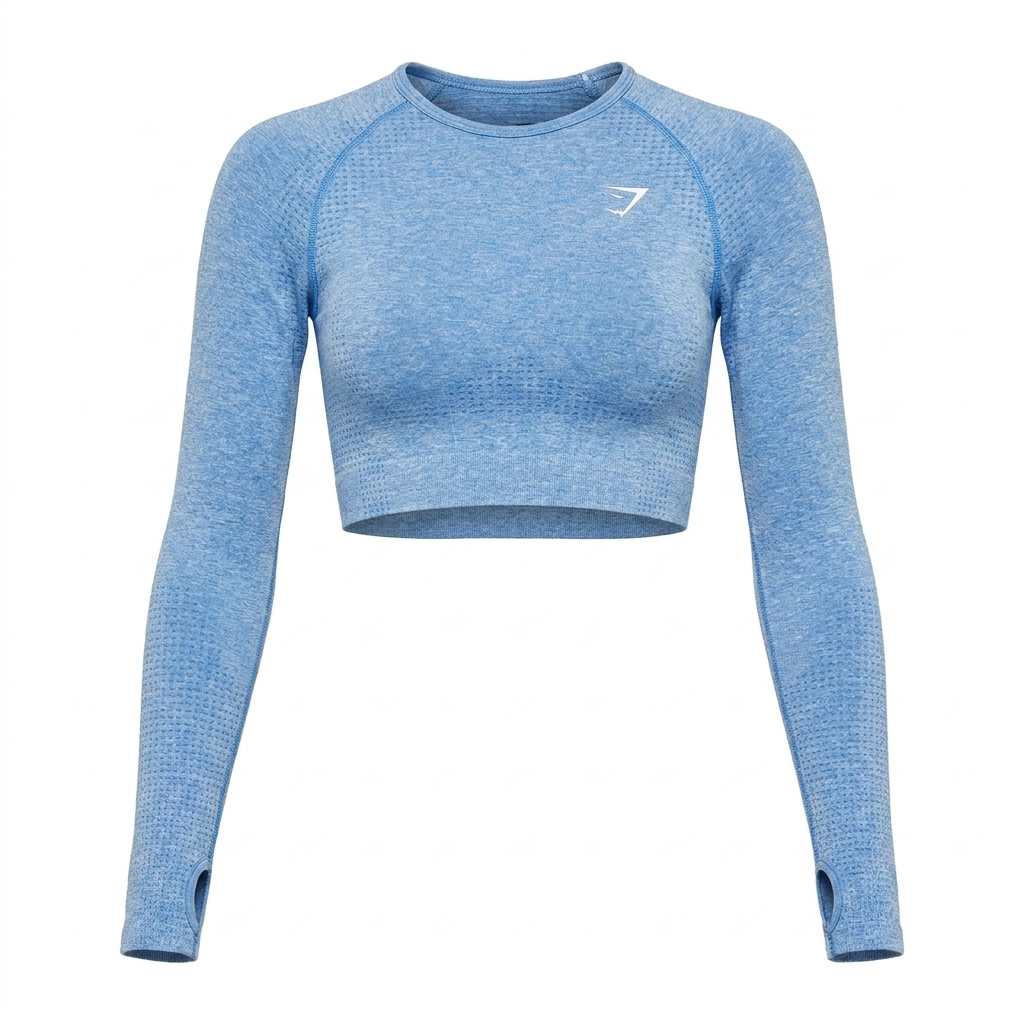 GYMSHARK Vital Seamless Long Sleeve Crop Top Blue